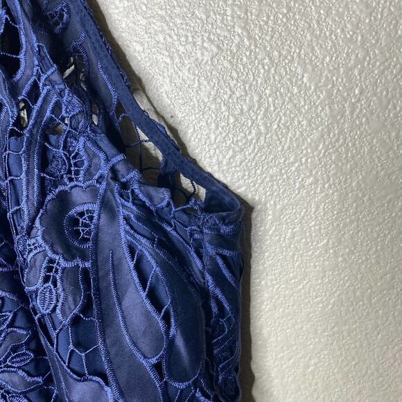 Bardot Floral Lace Halter Navy Blue Pencil Sheath Dress Cocktail Formal Size 4 - Picture 5 of 12